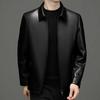 Men Jacket Lapel Long Sleeve Zipper Placket Regular Fit Coat Solid Color Short Style Faux Leather Jacket Casual Street Outwear