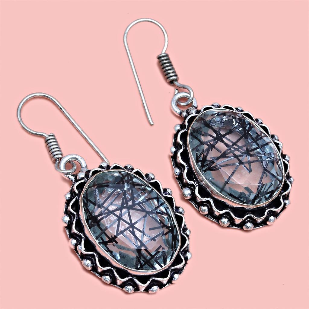 Black Rutile Set  Pendant  Jewelry Earring 18-20'' Gemstone Handmade