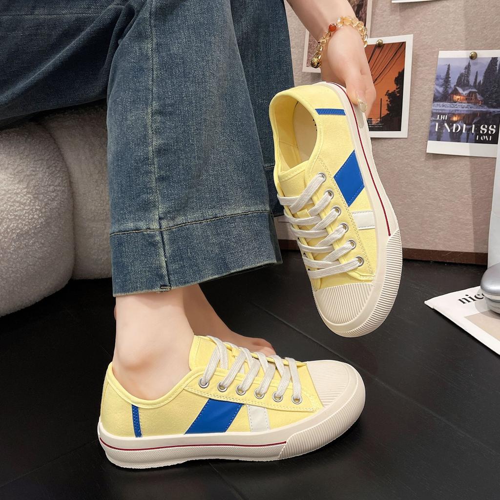 Casual canvas shoes women's 2025 summer new breathable lace-up color matching nylon versatile low-top sports board shoes women's tide