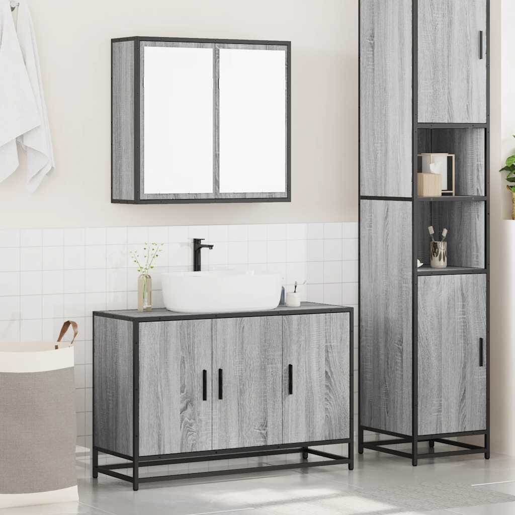 2 Piece Bathroom Furniture Set Gray Sonoma Particleboard
