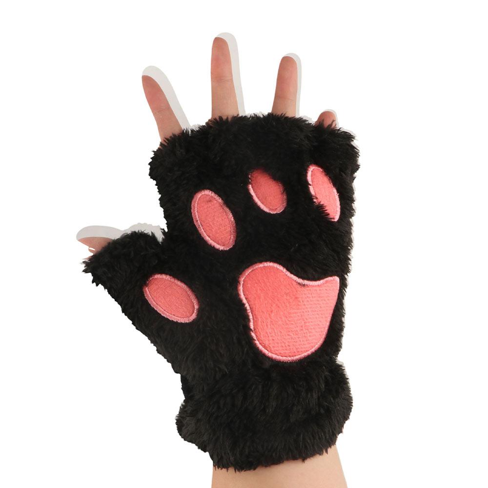 Soft Cartoon Anti-cold Mittens Thickened Animal Fingerless Gloves Bear Paw Mittens  Outdoor