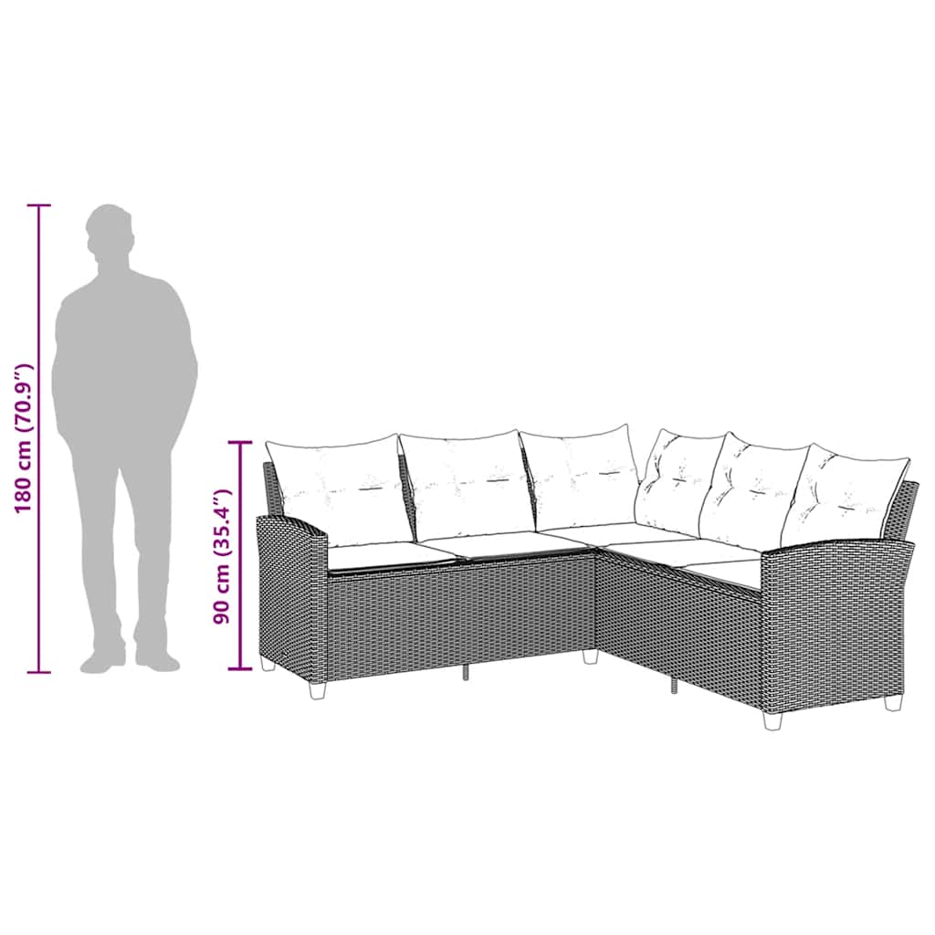 L shaped sofa with cushions grey polyrattan