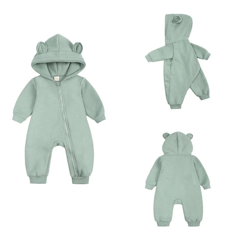 Baby Boys Girls Clothes Long Sleeve Rompers Solid Hoodies Bear Jumpsuit Costume Infant Onesies Bodysuit Newborn