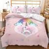 Pink Unicorn Flowers Duvet Cover Set King Queen Double Size Polyester Comforter Cover With Pillowcase For Kids Girls Bedding Set