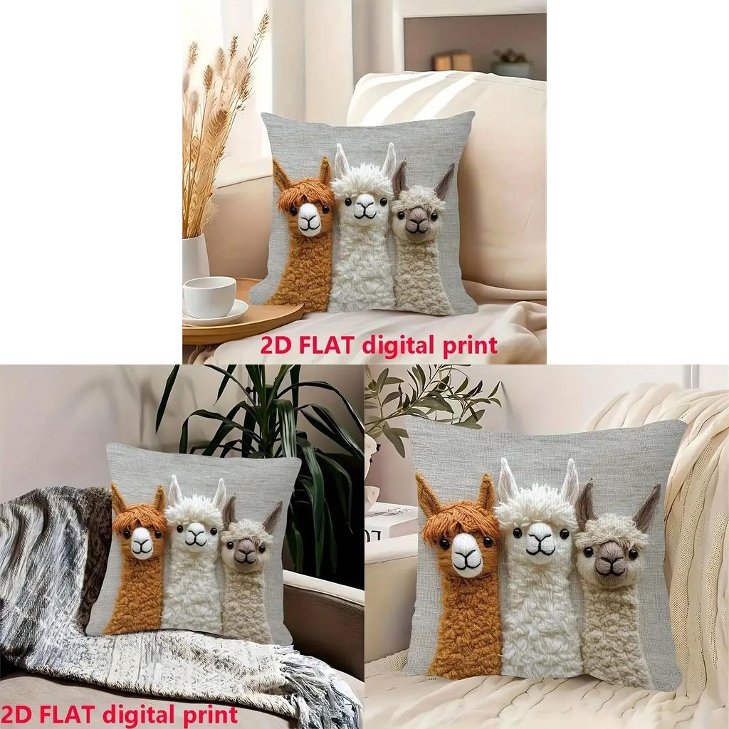 Cute Sheep Throw Pillow Cover 2d Embroidery Linen Home Decor For Sofa
