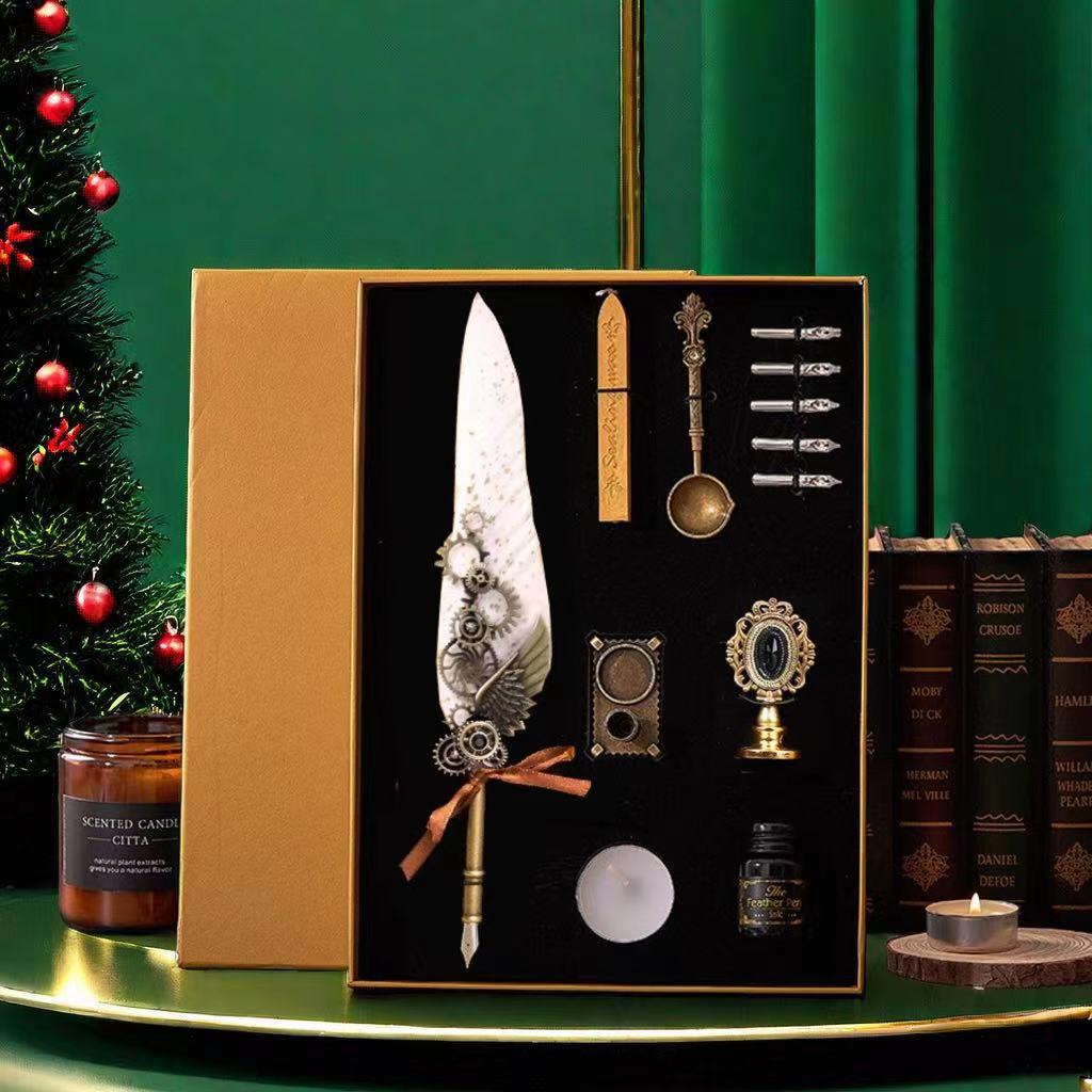 Harry Potter Gold-Sprinkled Fountain Pen Set - Retro Dip Quill Gift