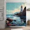 Lighthouse Bath Shower Curtain Nautical Decor Coastal Design for Bathroom Waterproof Fabric with Hooks Various Sizes Available