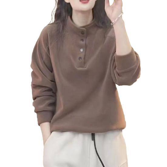 

Женские флисовые толстовки с длинным рукавом на пуговицах, пуловер, повседневный топ со стойкой, теплые наряды на осень-зиму XL