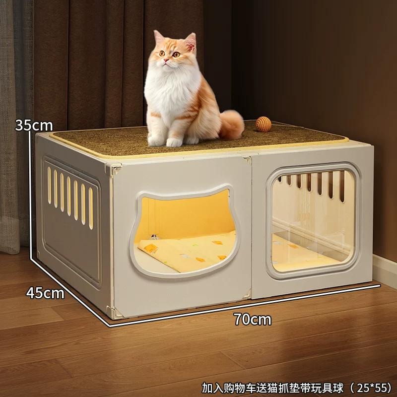 

All Season Cat Bed with Semi Enclosed Design Summer 2 Layer Pet House Modern Cat Sleeping Pod Transparent Visible Pet Playground