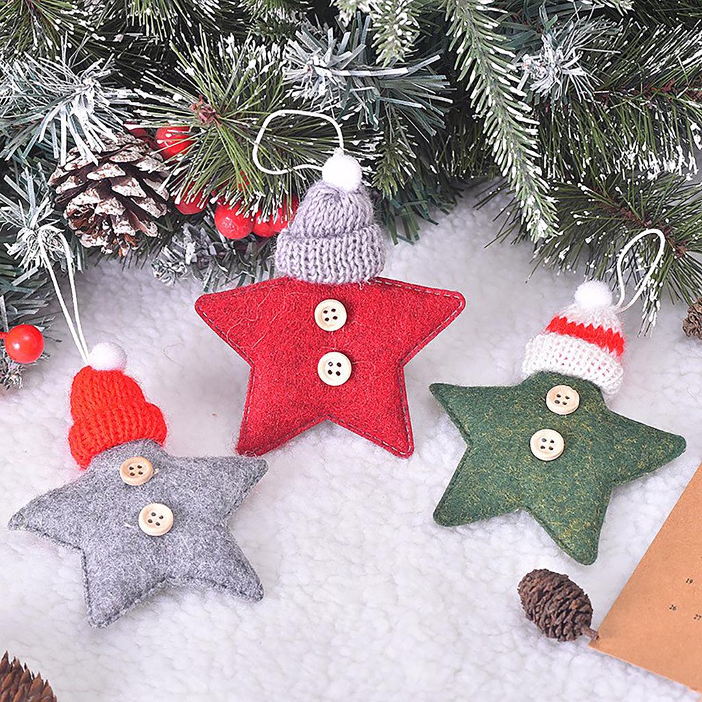 6pcs Christmas Knitted Hat Button Five-Pointed Star Christmas Tree Small Pendant Christmas Decoration Supplies