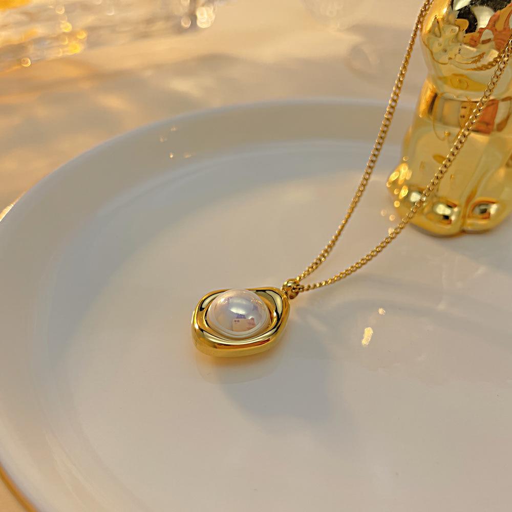 OPK Titanium Steel Fashion Pendant Pearl Necklace