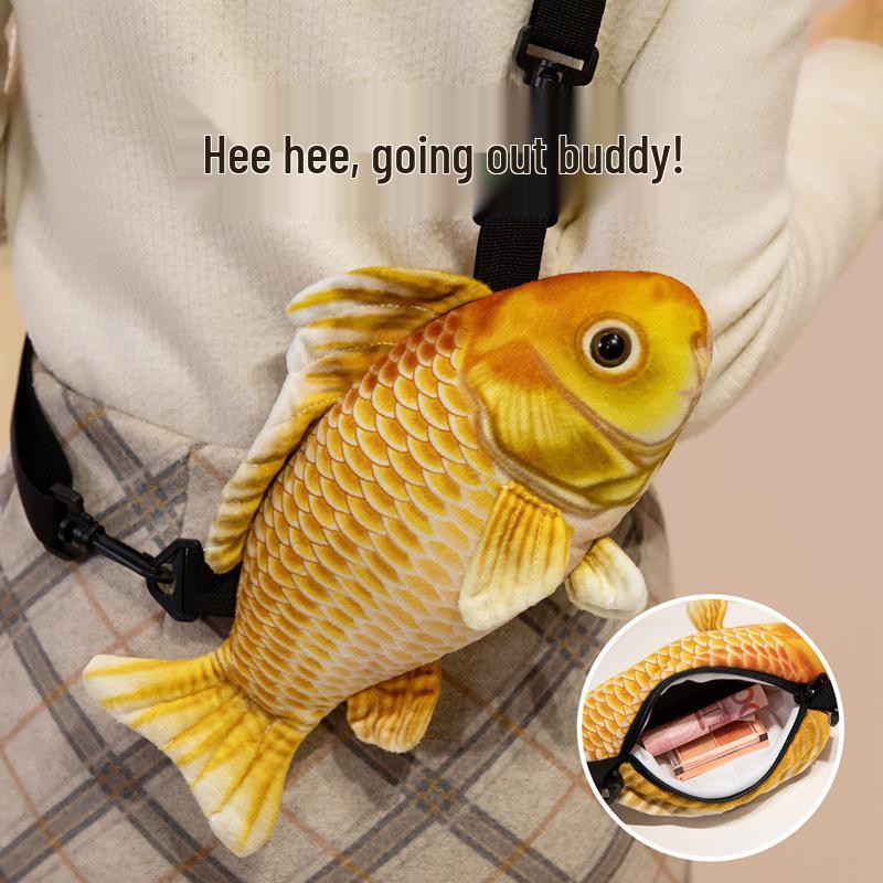 Creative Koi Crucian Carp Plush Crossbody Bag for Girls