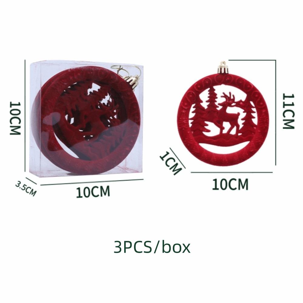 3Pcs/Box Round Pancake Shaped Christmas Flocking Pendant  Christmas Tree Decoration