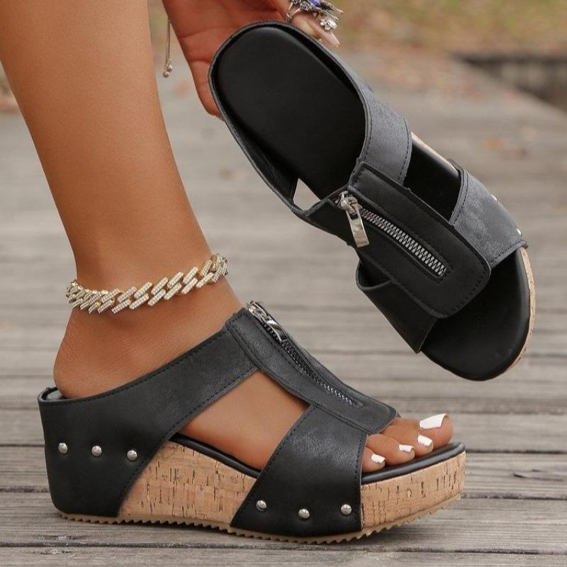 Sandali con suola spessa Scarpe da donna taglia grande Punta aperta Velcro Ciabatte casual