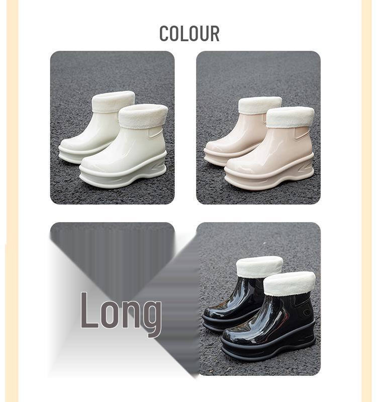 New Women's Plus Velvet Warm Mid-Calf Waterproof Rain Boots - Fashionable Outdoor Rubber Work Shoes