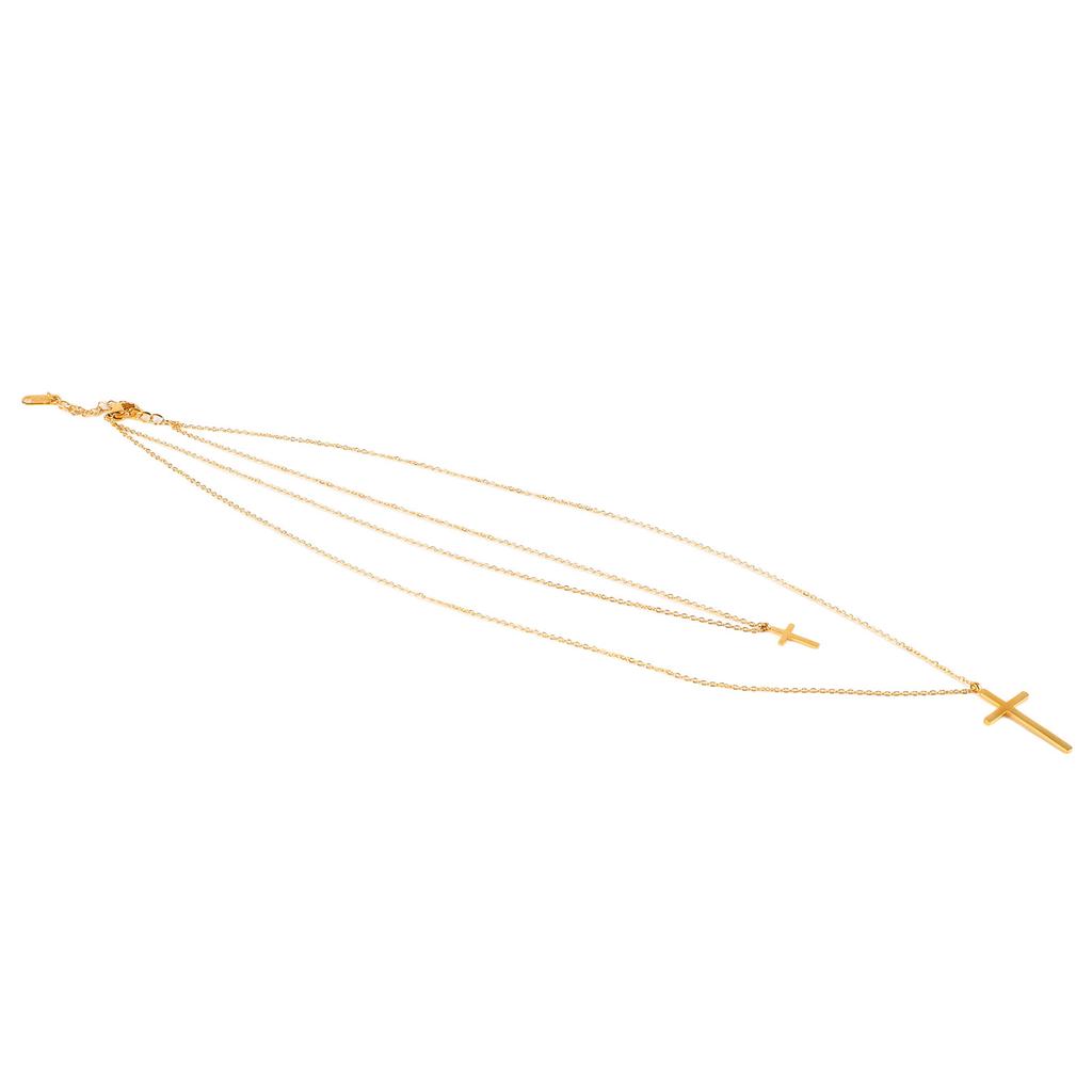 Cross Necklace Titanium Steel Simple Double Layers Gloosy Comfort Sweater Necklace for Belief Gold