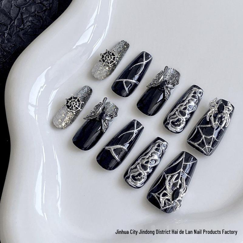 Handmade High-End Gothic Punk Dark Nail Art with Retro Butterfly Detachable Design