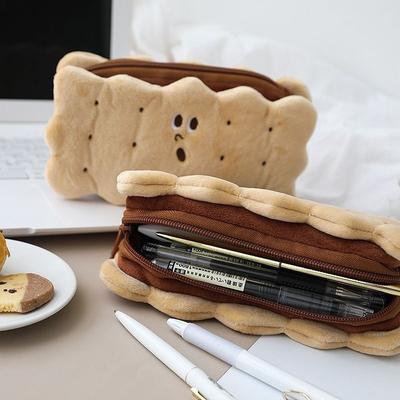 Biscuit Shape High Capacity Sandwich Style Pen Storage Student Supplies Pencil Case Stationery Bag