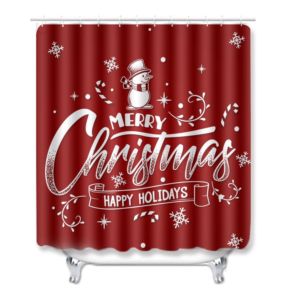 Christmas Shower Curtain Polyester Cloth Toilet Seat Four-Piece Set Entrance Door Mat Bedroom Living Room Floor Mat Carpet
