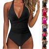 Women's Fashionable And Sexy Color-blocked Waist-cinching Backless Swimsuit