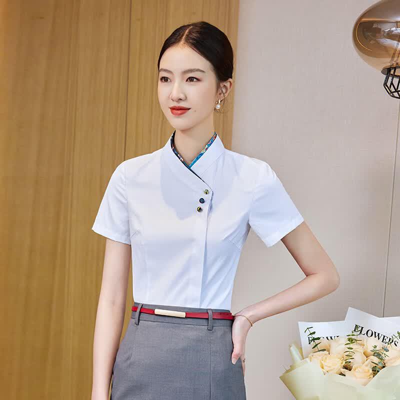 Teluoman Women's New Chinese Style Short Sleeve Work Shirt