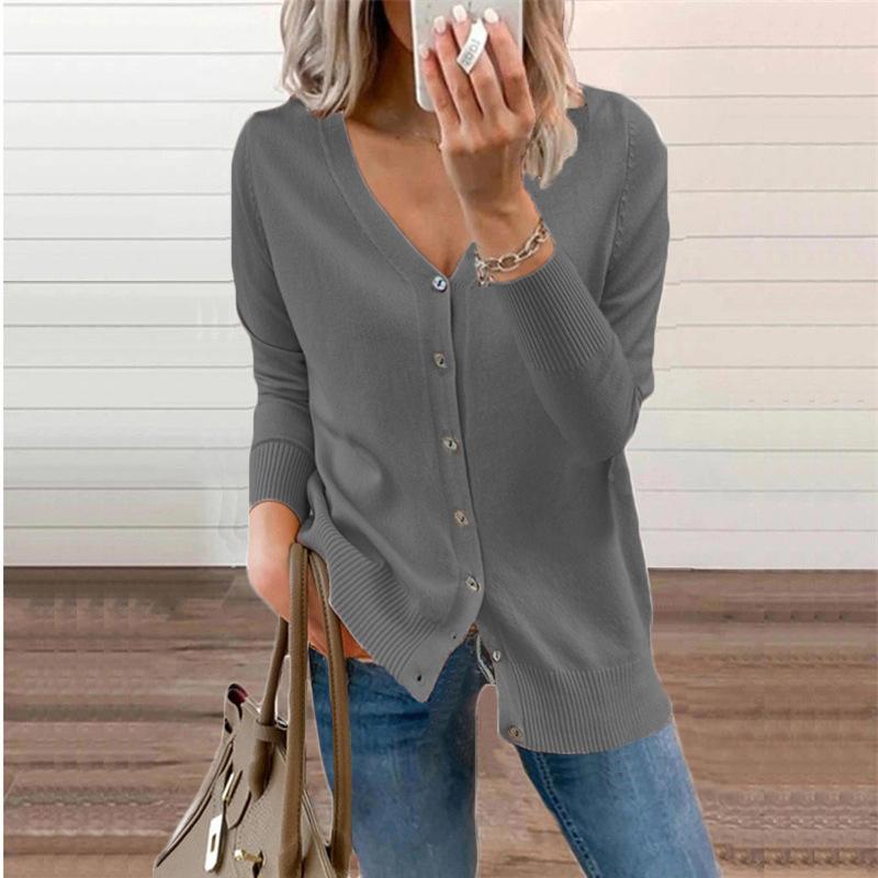 2026 Autumn Winter Women's V-Neck Cardigan, Button Detail Open Front Knit Sweater with Soft Yarn, Versatile Layering Piece for Office & Casual Wear