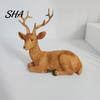 Resin Animal Statues Reindeer Figurine, Faux Wood Grain Christmas Deer Statue, Office Desk Accessories Vintage Tabletop Ornament for Home Window