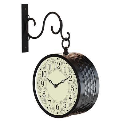 Double Sided Vintage Station Wall Clock, One Side Roman and Other Side Numeral Dial (8 Inches, Black) Metal, Analog