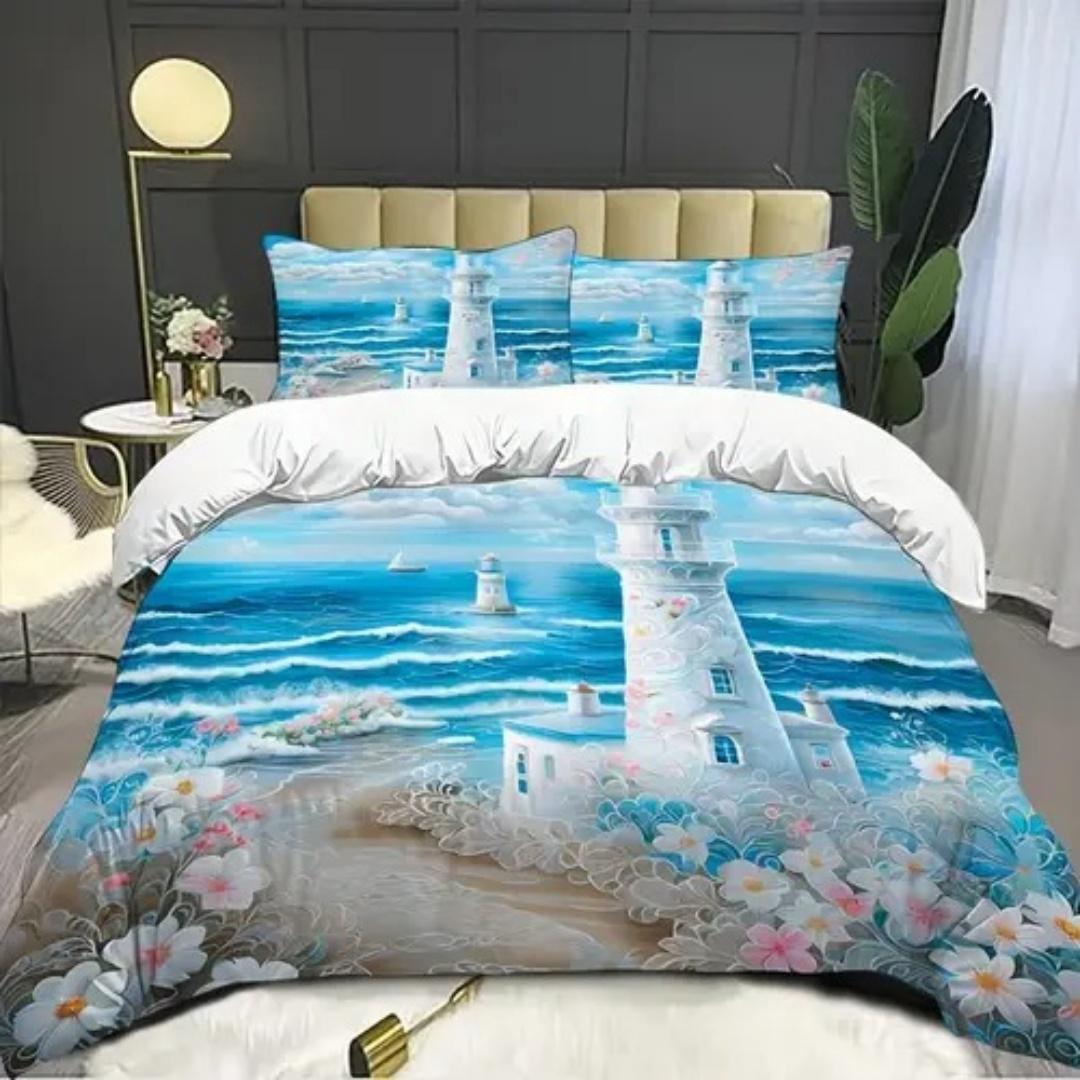 

3 Piece Set Sea View Print Duvet Cover Queen King Size Soft Skin-Friendly Breathable Bedding Set Room Decoration Quilt Cover EU Single(135x200cm)