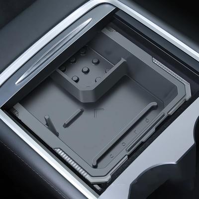 Für Tesla Model 3 Model Y Aufgerüsteter Silikon Doppelschicht Versteckter Mittelkonsolen-Organizer Ablagebox für Innenraumzubehör