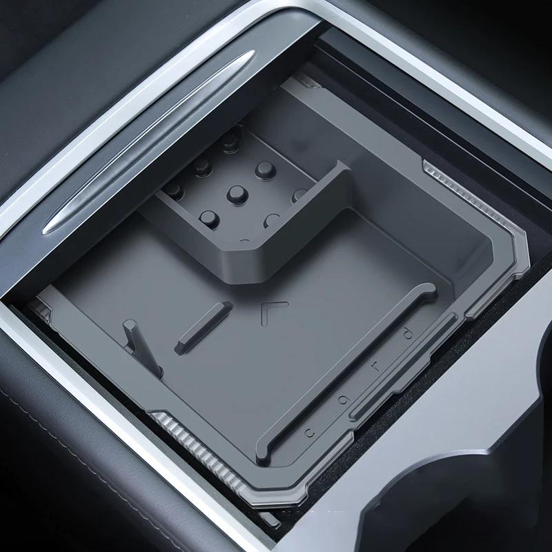 For Tesla Model 3 Model Y Upgraded Silicone Double Layer Hidden Center Console Organizer Tray Box for Interior Accessories