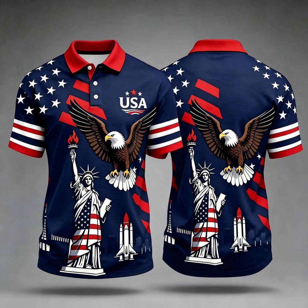 Patriotic Short-Sleeve Polo: US 250th Anniversary Freedom