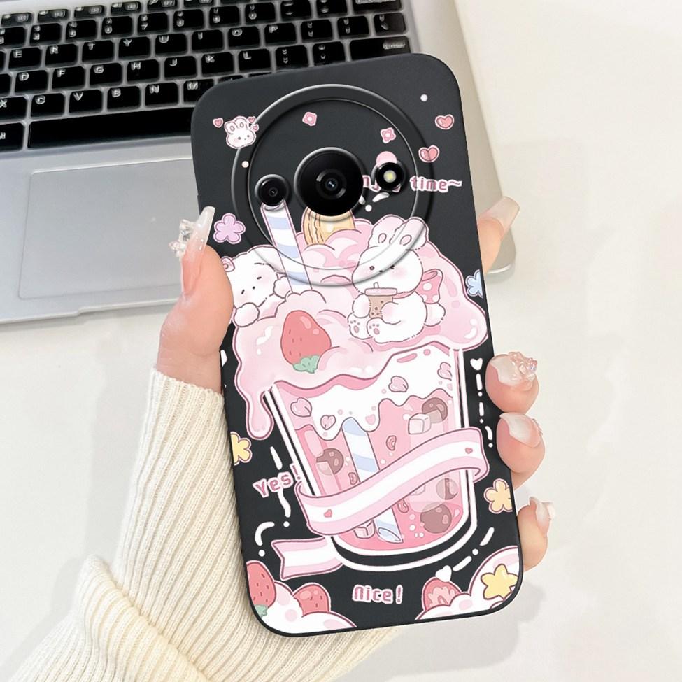 Für Redmi A3 Hülle Niedliche Cartoon Katze Ästhetisch Blumenmädchen Junge Stoßfeste Silikon-Rückabdeckung Für Xiaomi Redmi A3 Handyhülle Coque