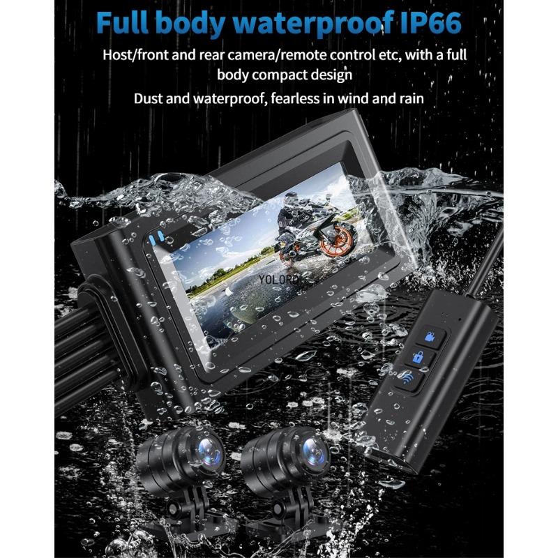 Waterproof Motorcycle Camera Recorder Touch Screen WiFi Dual 1080P Full HD Motor DVR Dash Cam Black GPS Box