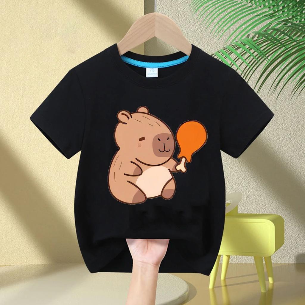 Cute Capybara Children's T-shirt Love Bubble Balloon Print Summer Children's Cotton Short-sleeved Casual Tops Boys Girls Birthda