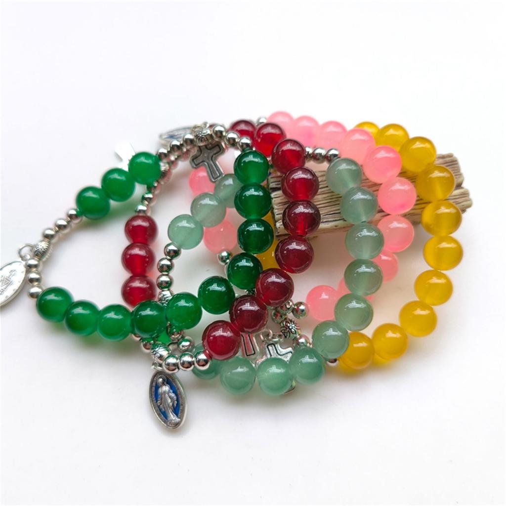 Elegant Crystal Beaded Bracelets Cross Bracelets Stretch Bracelets Rosarys Cross Pendants Bracelets for Daily Wear
