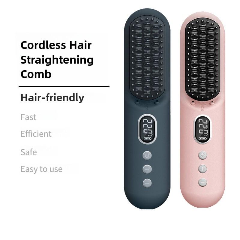 

Rechargeable Portable Travel Hair Straightening And Curling Dual-Use Styling Tool Cordless Negative Ion Hair Straightening Comb Pink (without ions)