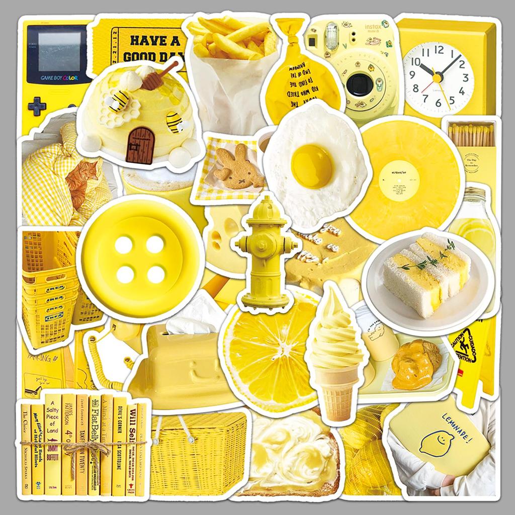 50 Yellow Graffiti-Style Waterproof Stickers: Perfect for Journals, Water Bottles, Phones, and Suitcases.