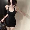 Sexy lace-up halter u-neck, neck-hanging red dress, women's summer pleated tight, pure desire wind hip-wrapped short skirt