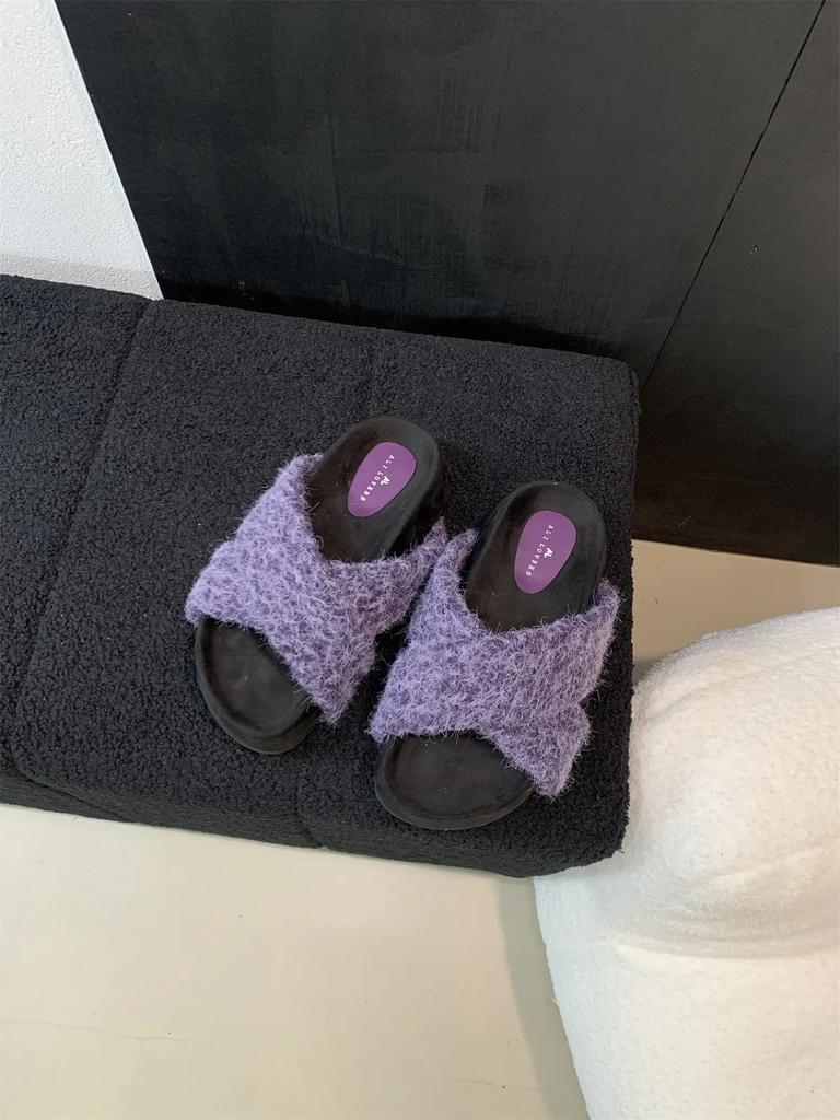 Fashion Fur Platform Women Flats Slippers Winter Designer New Casual Shoes Women 2025 Trend Home Cotton Slippers Cozy Soft Mujer Zapatos