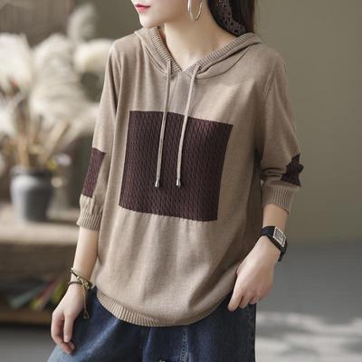 Thin Worsted Causal Hoodies Patchwork Leisure Loose Pullover Hooded Spring Autumn Women's Clothing Comfortable