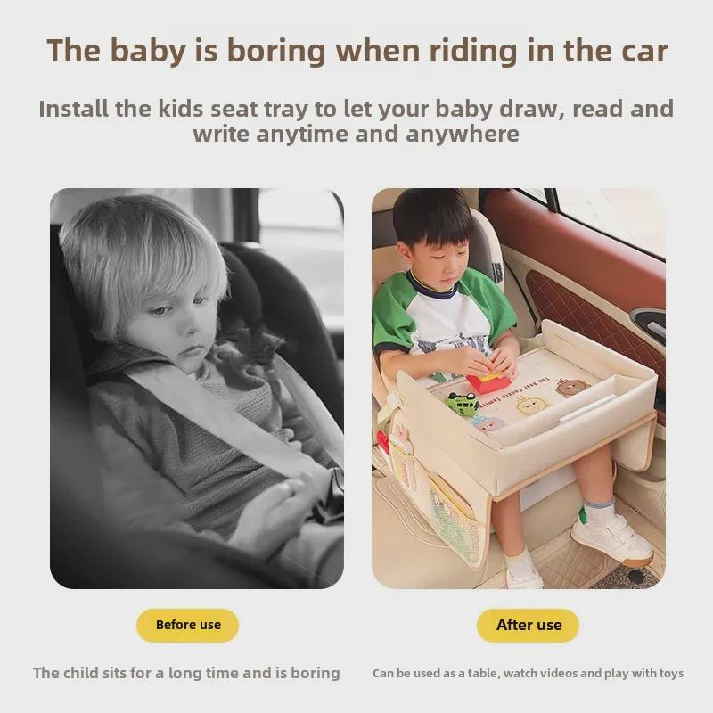 Tavă multifuncțională pentru scaun auto: Design de desene animate impermeabil pentru luat masa și depozitare