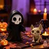 Matte Black And Beige Desktop Decor Halloween Ghost with Skeleton Dog Statues, Gothic Skull Resin Style Home Accessories Sculpture Ornaments,