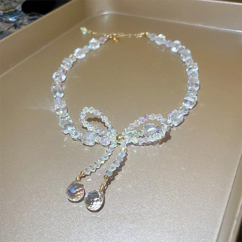 Summer Crystal Bow Necklace, Dongdaemun Niche Luxury Clavicle Chain, Elegant and Versatile Accessory