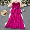 Retro Elegant Wind Lantern Sleeve V-neck Lace Splicing Dress Women's Summer Waist and Thin Temperament Long Dress