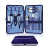 Blue 18/15/12/10/7/4 Pcs Stainless Steel Nail Clipper Grooming Kit With Leather Travel Case Manicure Pedicure Set