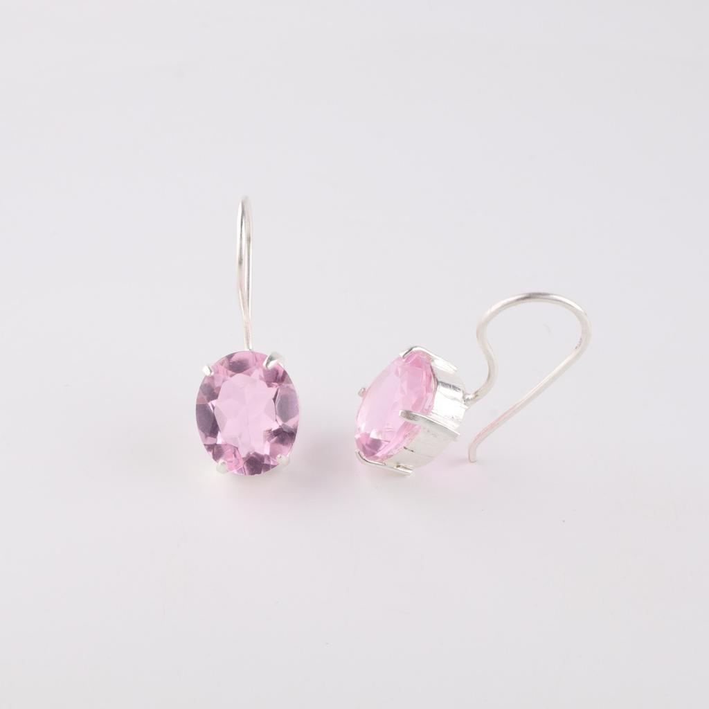 Morganite Gemstone 925 Sterling Silver Boho Jewelry Drop/Dangle Earrings 1.05" EE-173-4