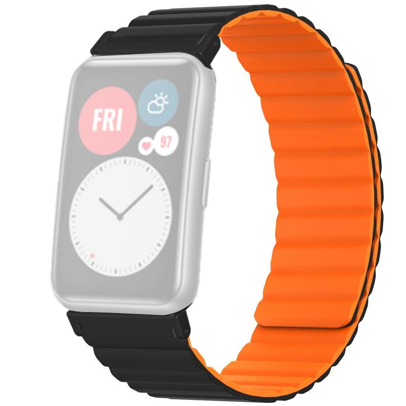 

For Huawei Watch Fit/Watch Fit Special Edition Watch Band Magnetic Silicone Strap Replacement Black Orange
