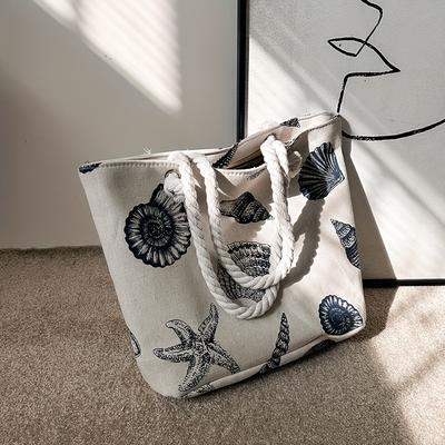 Canvas-Tasche mit Muschelmuster, Reise-Strandtasche mit Meeresleben-Muster, Leicht für den Sommerurlaub