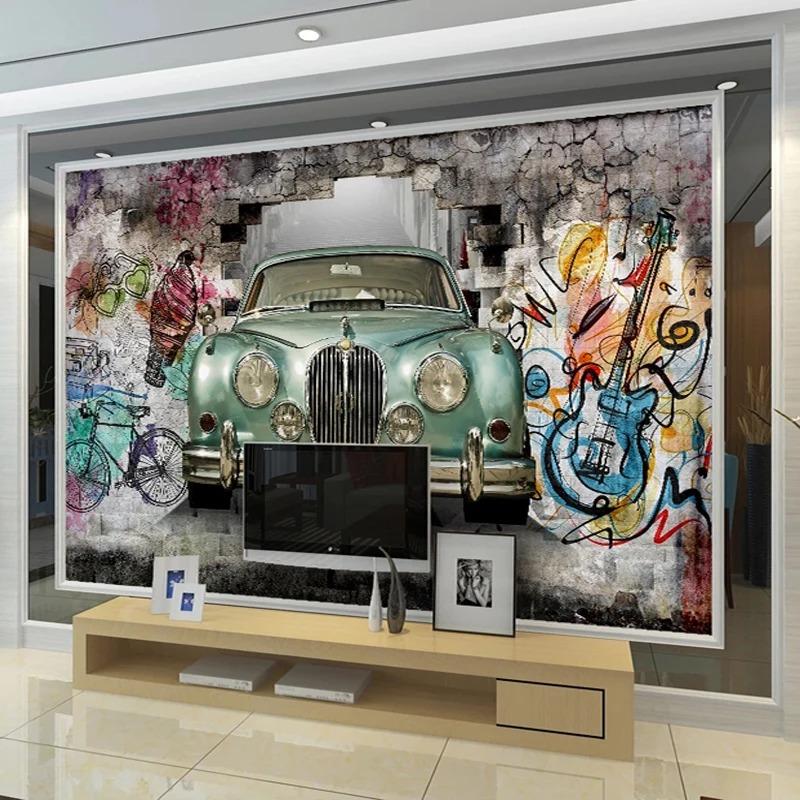 3d Wallpaper Retro Old Car Hand-Painted Graffiti Wall Mural Restaurant Cafe Bar Removable Home Decor